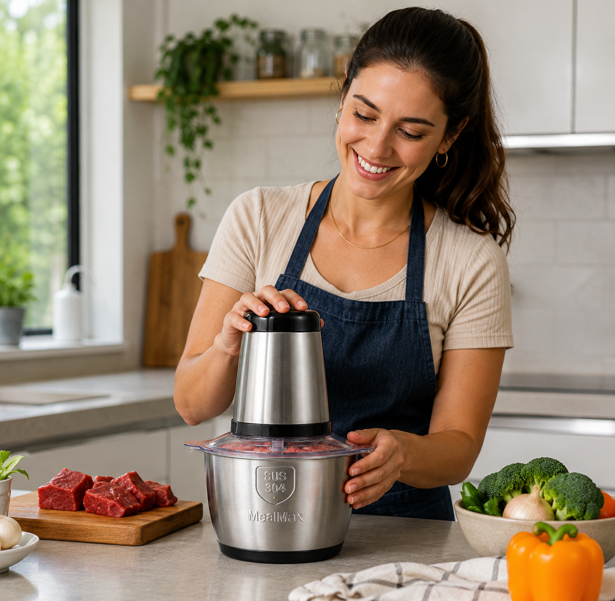 Molino Pica Todo Eléctrico A607 de 3 Litros | 300W de Potencia | Acero Inoxidable 304 | Ideal para Carnes, Verduras y Más